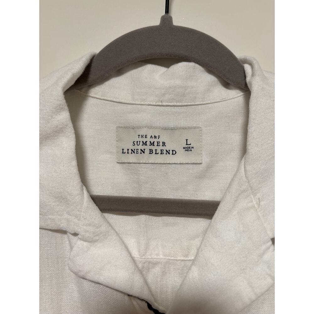 The A&F Summer Linen Blend White Button Down Shirt L - Picture 4 of 8